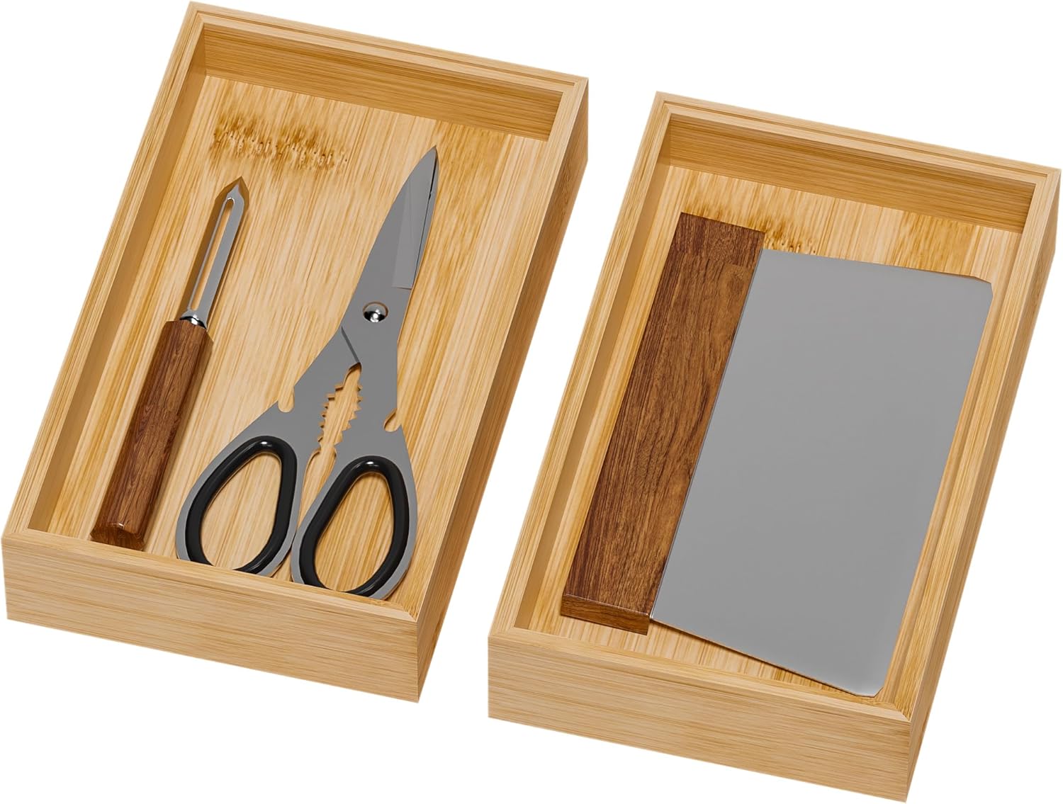 Lixple Bamboo Drawer Organizer for Kitchen Utensils, 2 Pack Stackable Bamboo Kitchen Drawer Organizers, Silverware & Utensil Drawer Trays, 10