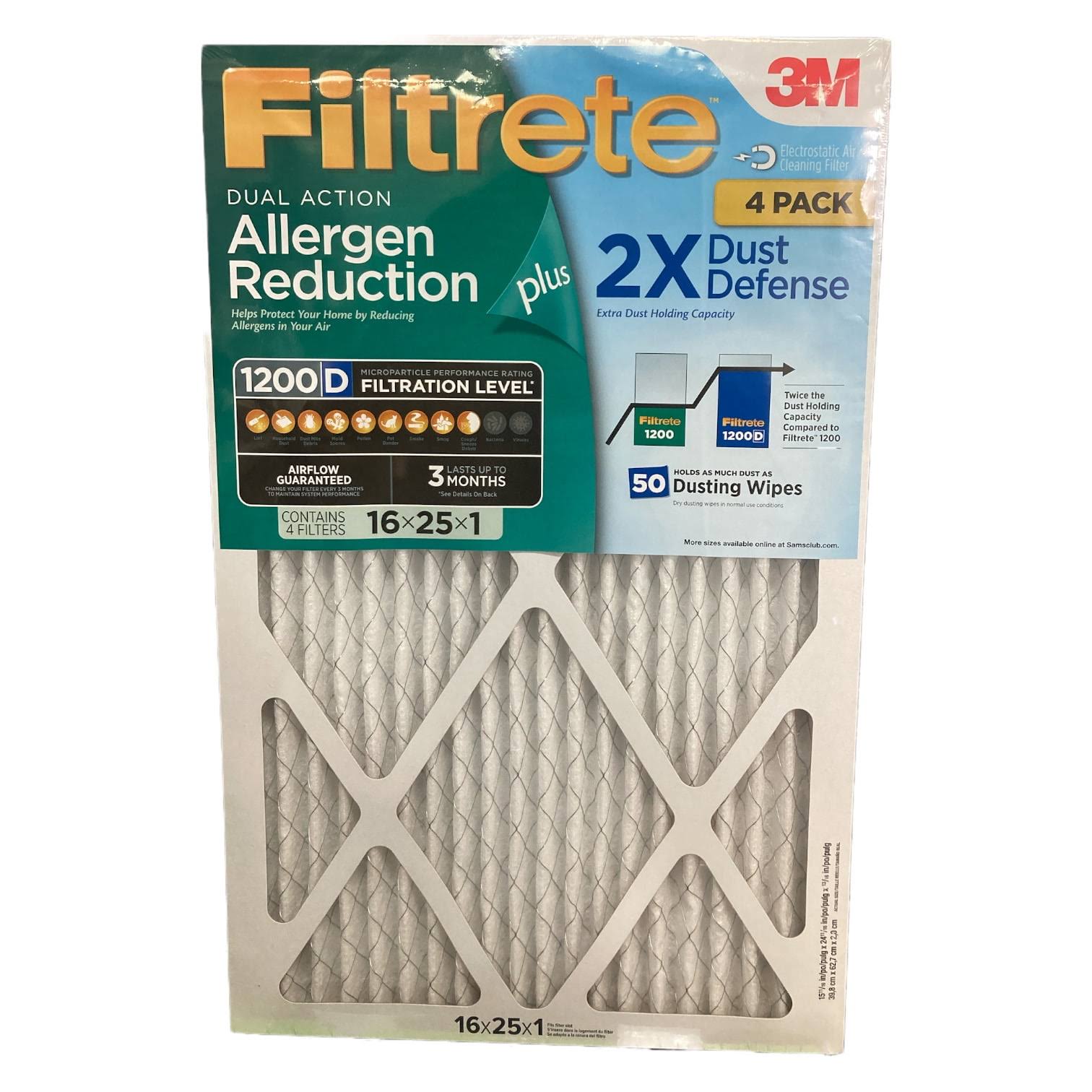 Filtrete Dual-Action Micro Allergen Plus 2x Dust Defense Filter - 4 Pack(16 x 25 x 1)