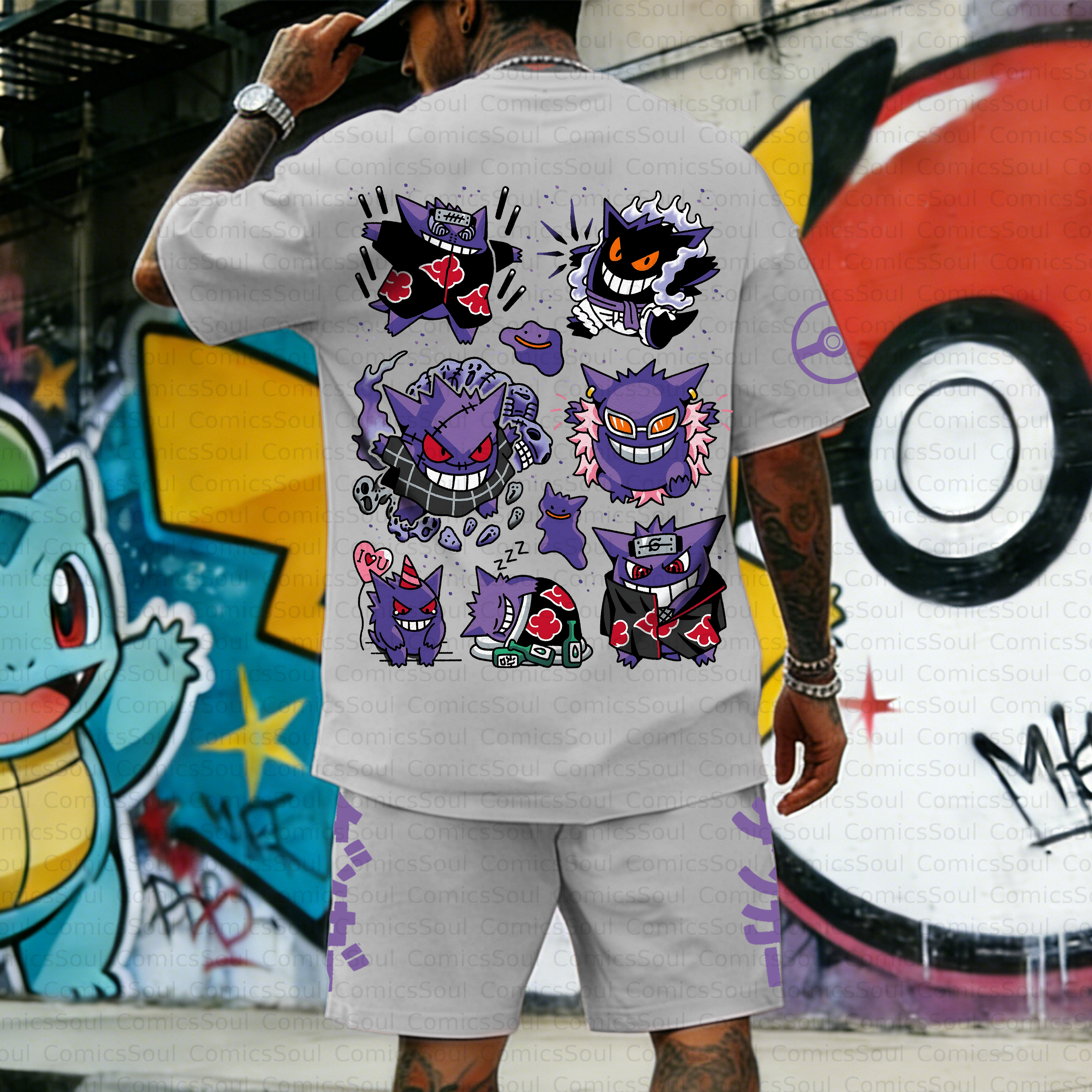 Unisex Anime Inspired Vintage T-shirt& Shorts 2 Pieces Set