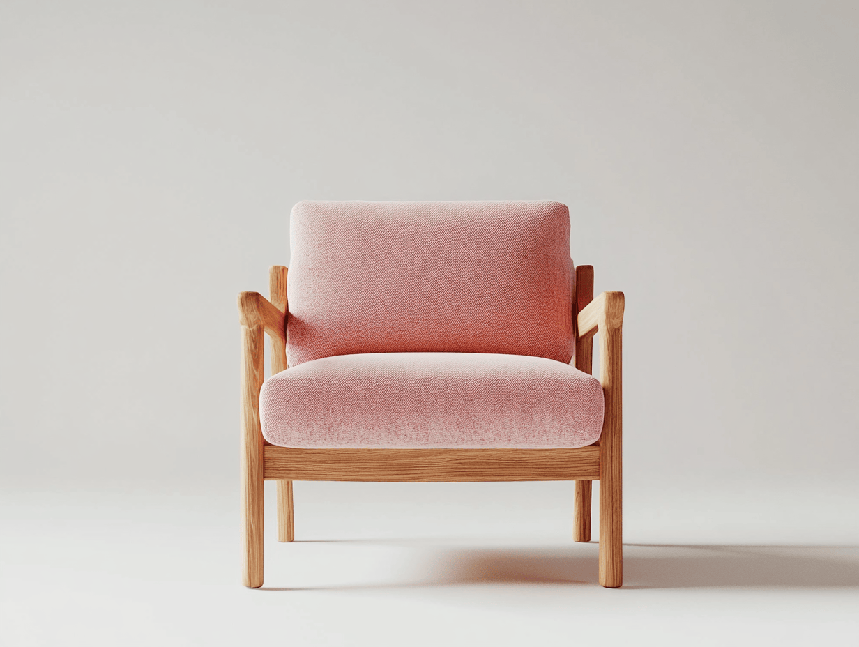 Sillón 70×75×80 cm – estructura de madera maciza – tapizado rosa claro – diseño escandinavo para salón o lectura