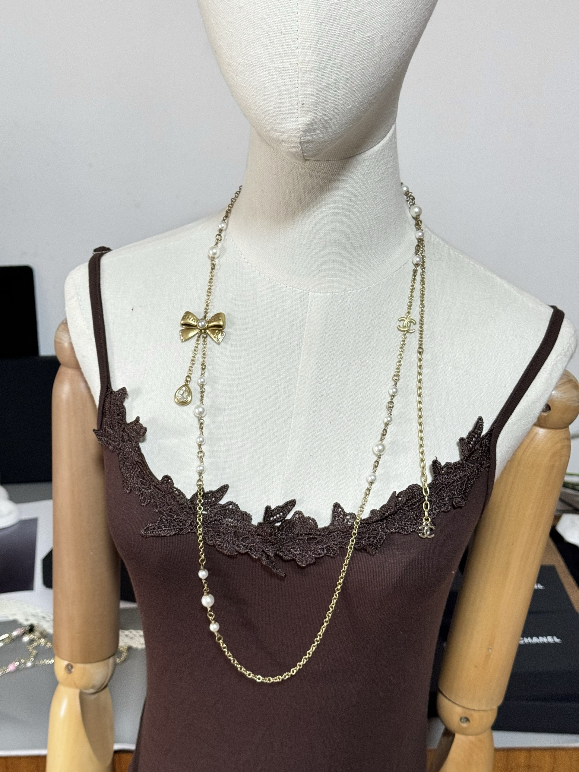 Chanel Bowknot Sweater Chain Foldable Double-Layer Long Necklace - Original Replica Club