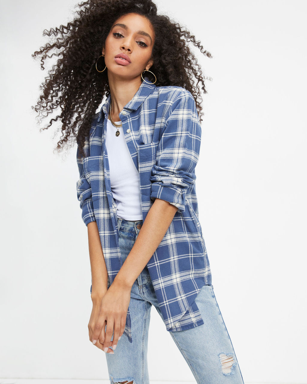 Oxford Plaid Pocketed Button Down Top - Se7enfashion