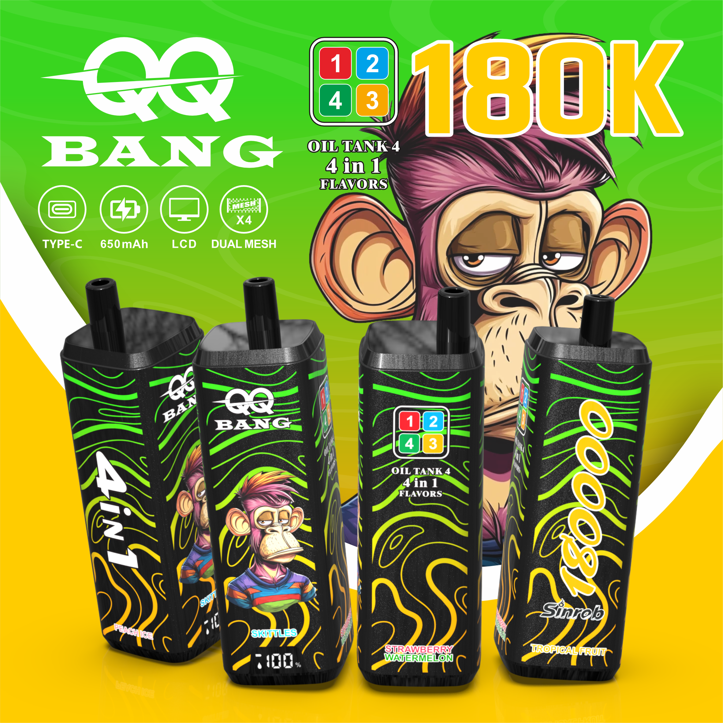 QQBANG 180K-DSK070 | 4-in-1 Disposable Pod