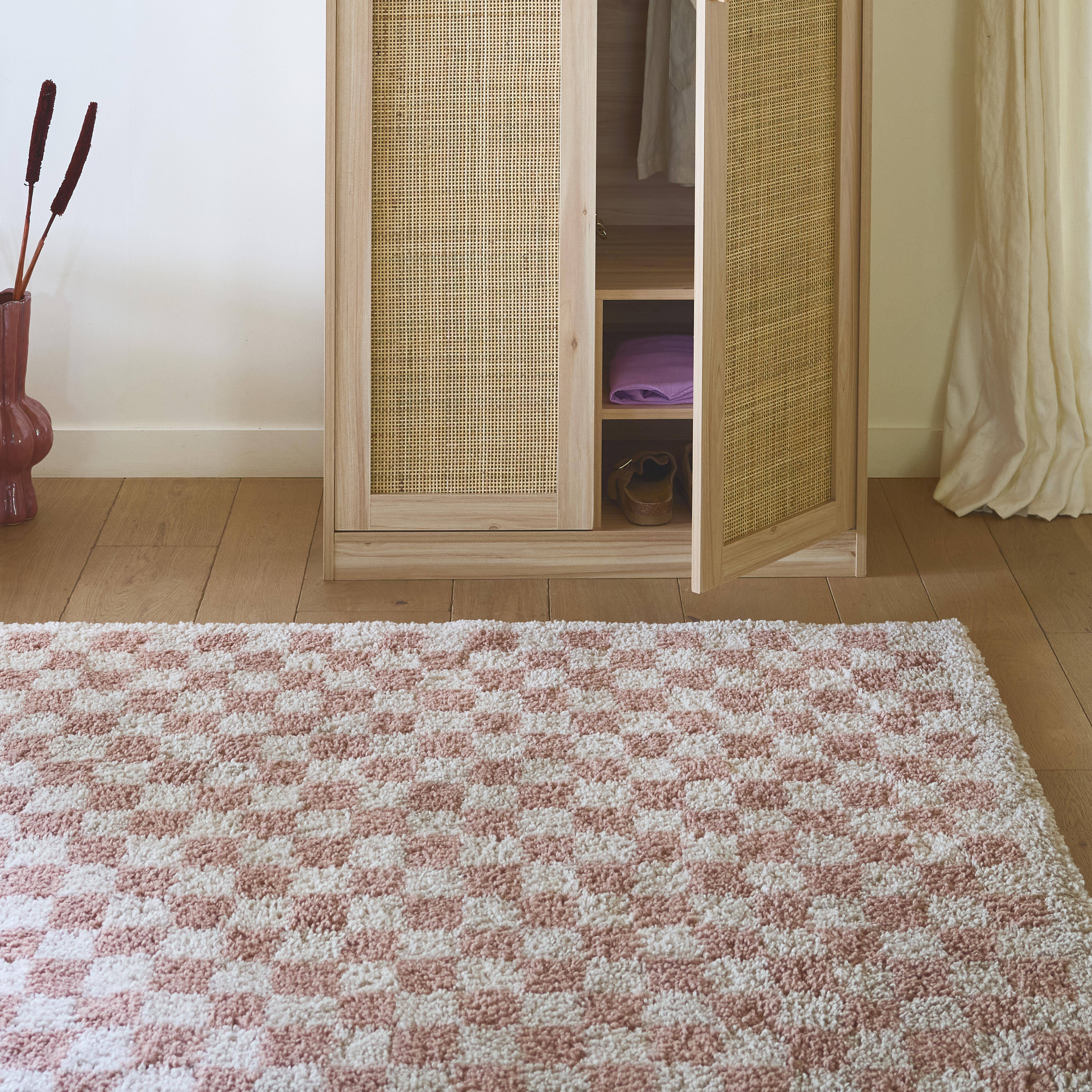 Taylor - Alfombra interior shaggy damero viejo rosa y crema