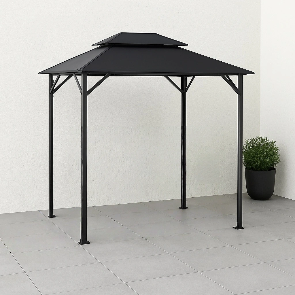 Pérgola barbacoa negra metal exterior terraza 220x150x260 cm