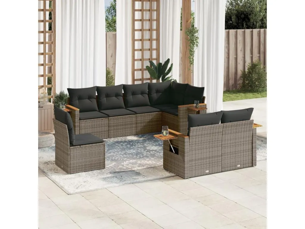 Luxmbls Set de sofás de jardín 8 pzas y cojines ratán sintético gris IBWQ37920