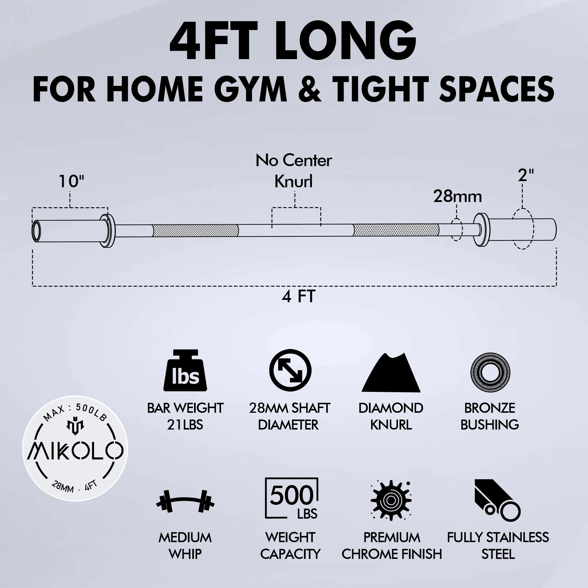 Mikolo 7ft Olympic Barbell, Barbell for Weightlifting and Powerlifting 45lb, Olympic Bar for 1500lbs Capacity, Weight Bar Fit 2-?Standard Weights - Image 48