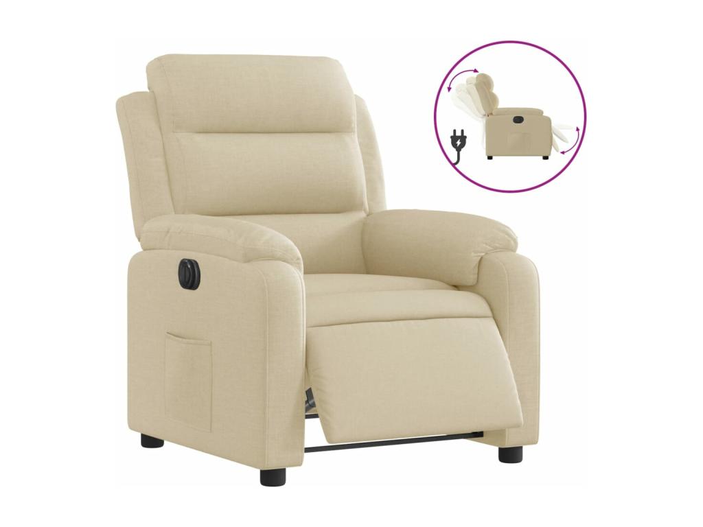 Sillón reclinable eléctrico de tela crema