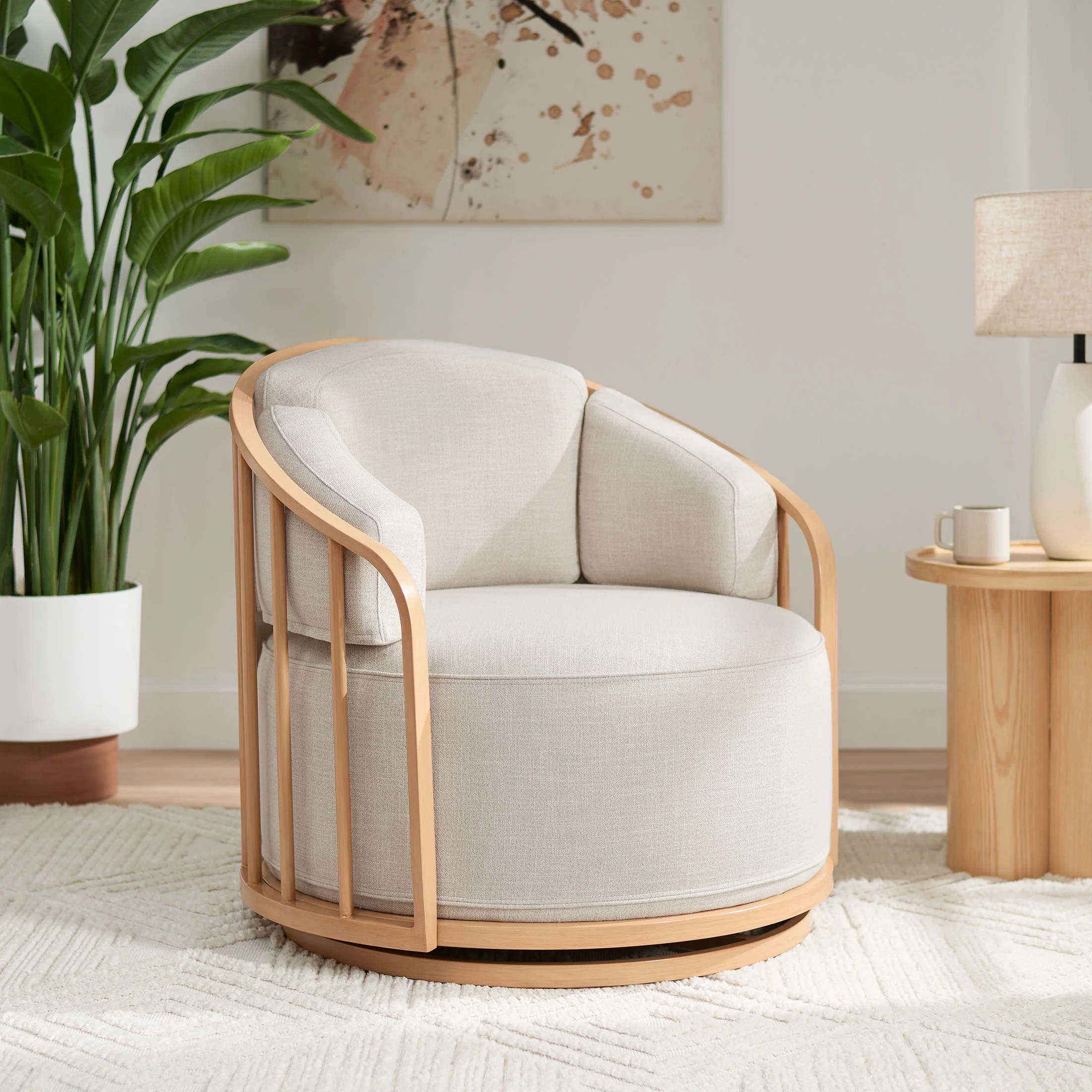 Better Homes & Gardens Lillian Swivel Birdcage Accent Chair, Cream Linen - Image 7