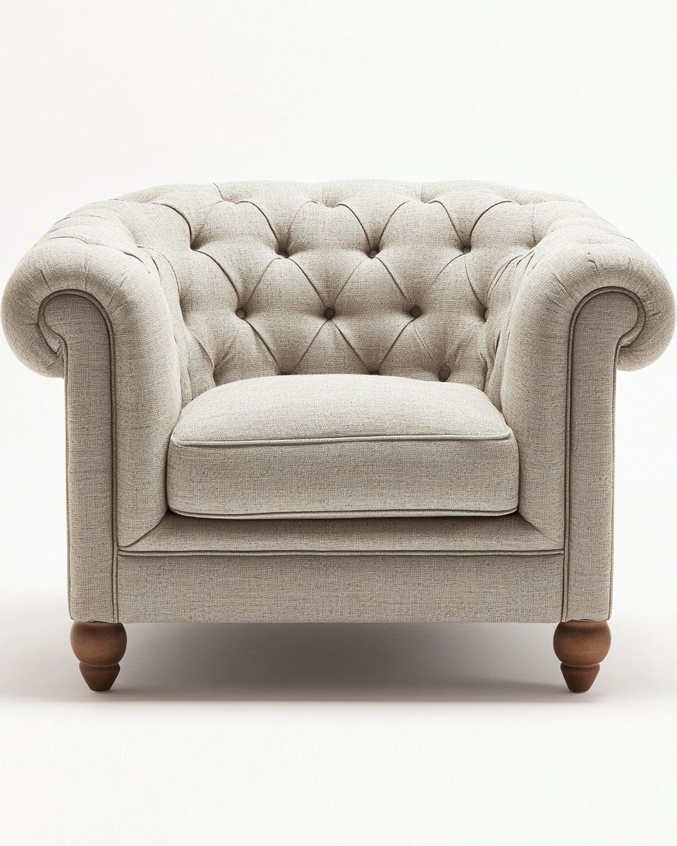 Sillón tapizado estilo Chester en tela beige