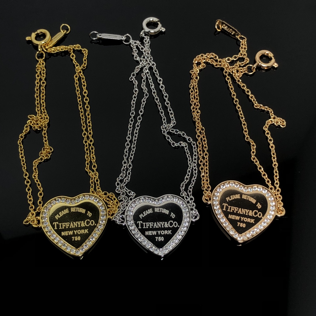 Tiffany Paved Diamond Heart Charm Chain Bracelet - Original Replica Club