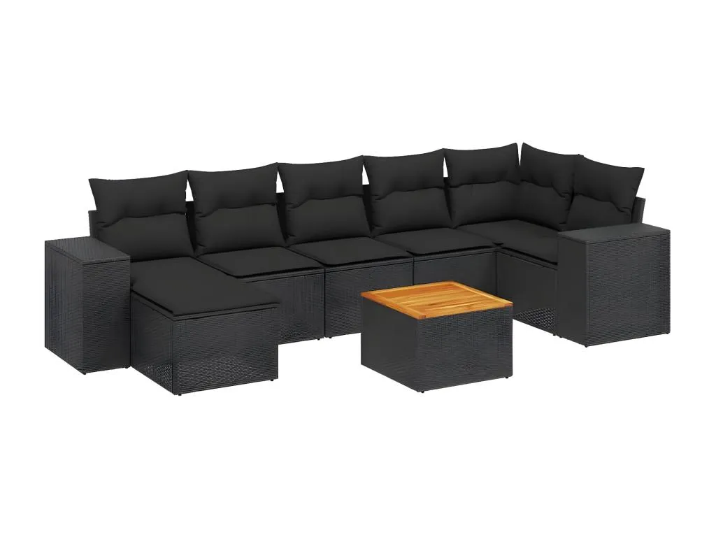 Set de ocho sofás de jardín con cojines de ratán sintético negro  AI1831915