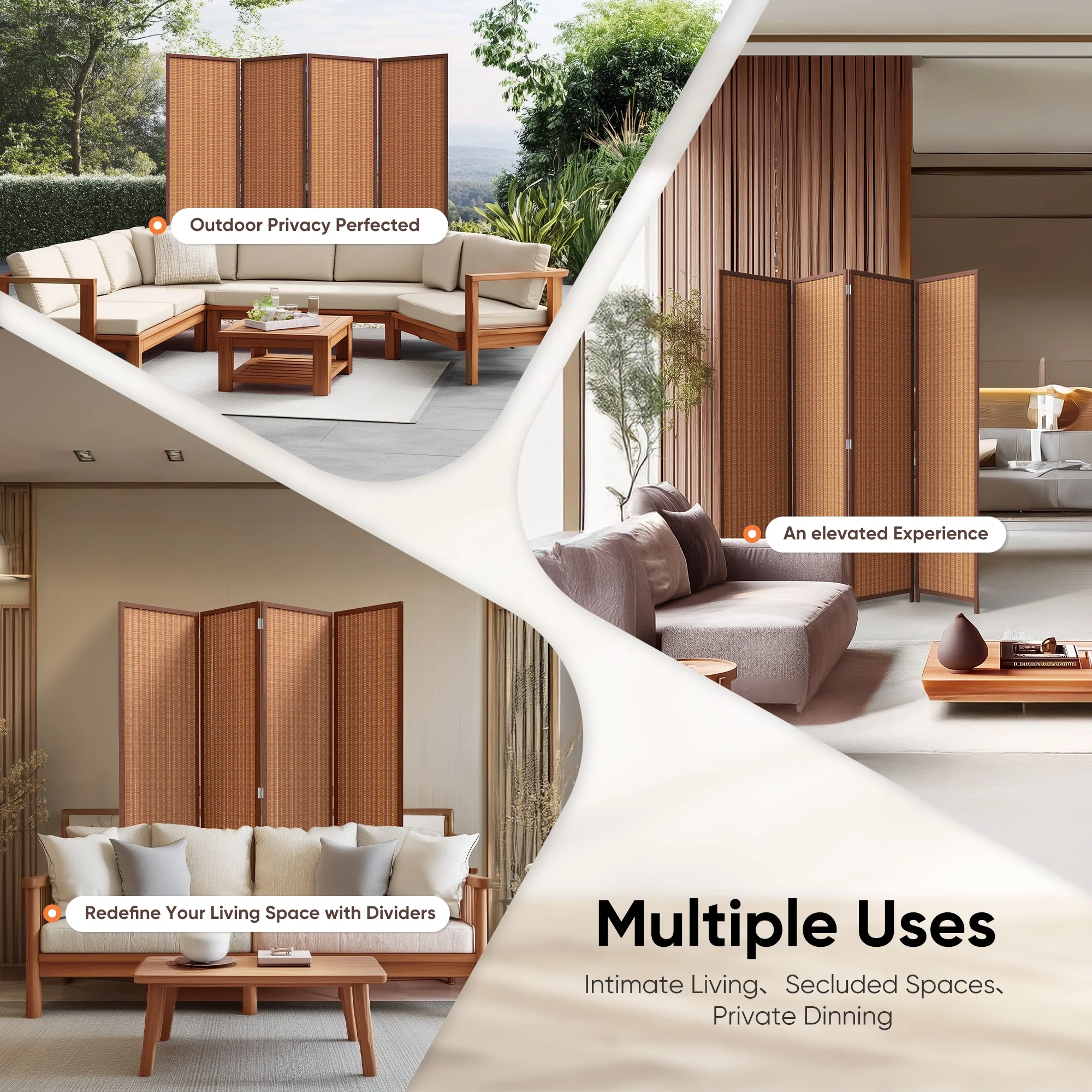 JOSTYLE 4-Panel Room Divider 6ft Tall Extra Wide Folding Privacy Screen with Diamond Double-Weave Divider for Room Separation Freestanding Red Brown - Image 9