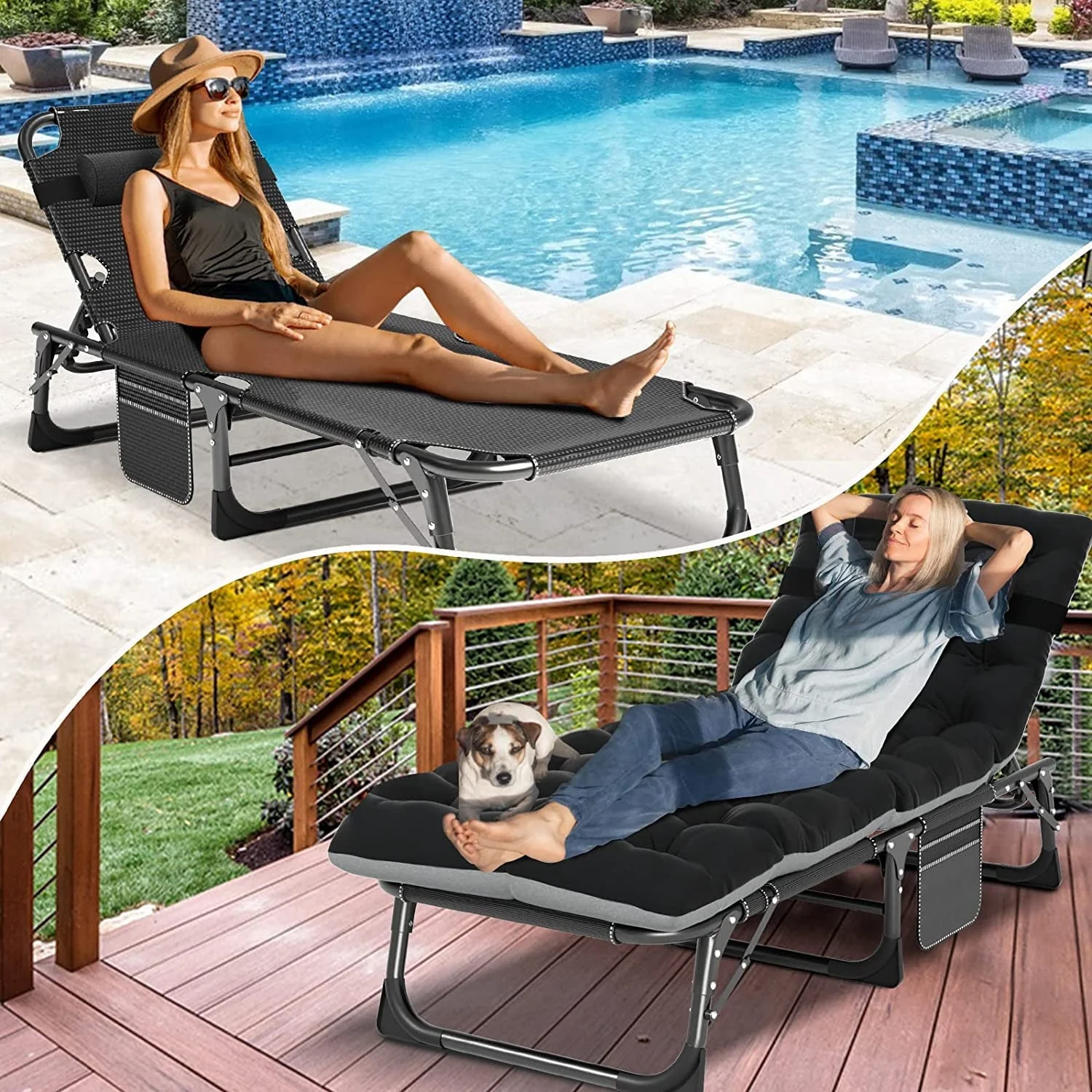 SLSY Folding Camping Cot with 2 Sided Cushion & Pillow, Adjustable 5-Position Outdoor Portable Folding Lounge Chair, Folding Sleeping Cots Bed - Image 12