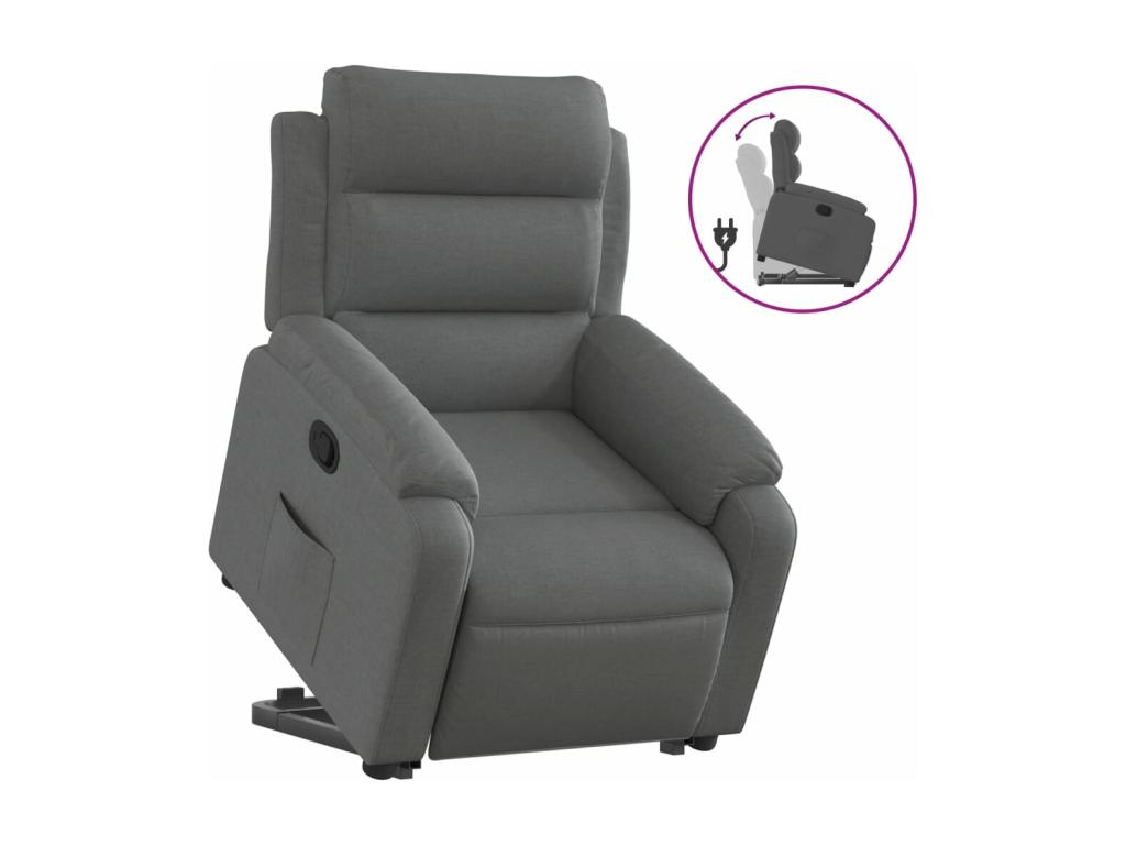 Sillón reclinable elevable de tela gris oscuro