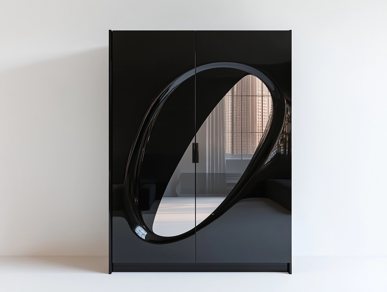 Armario moderno negro con puertas de espejo para dormitorio de madera lacada 200x120x55cm ME9391710
