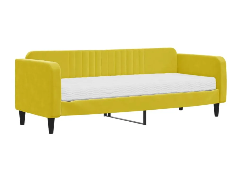 Sofá cama con colchón terciopelo amarillo 80x200 cm