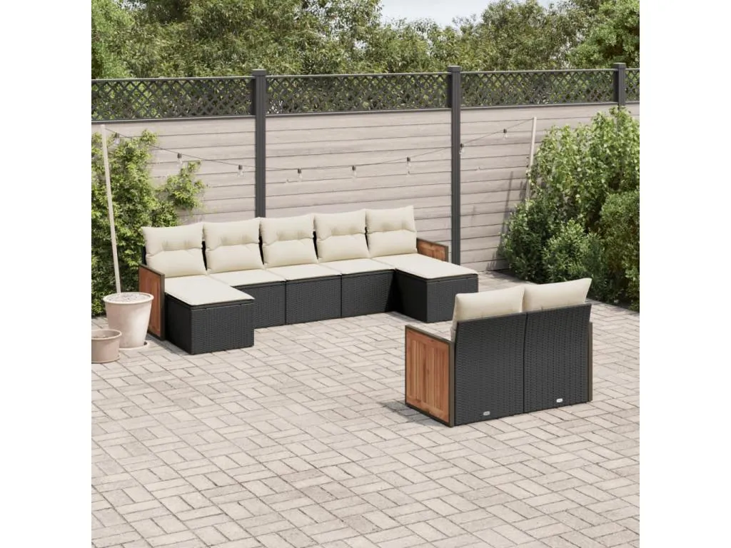Set de sofás de jardín 8 piezas y cojines ratán sintético negro gvfg80175