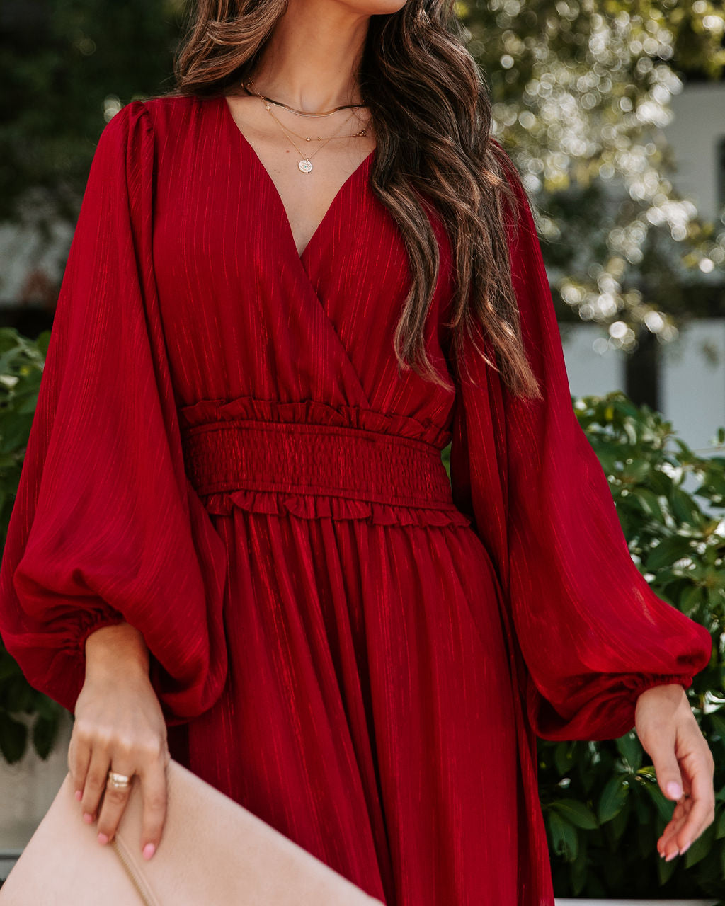 This Thing Called Love Smocked Balloon Sleeve Maxi Dress - Burgundy - Se7enfashion