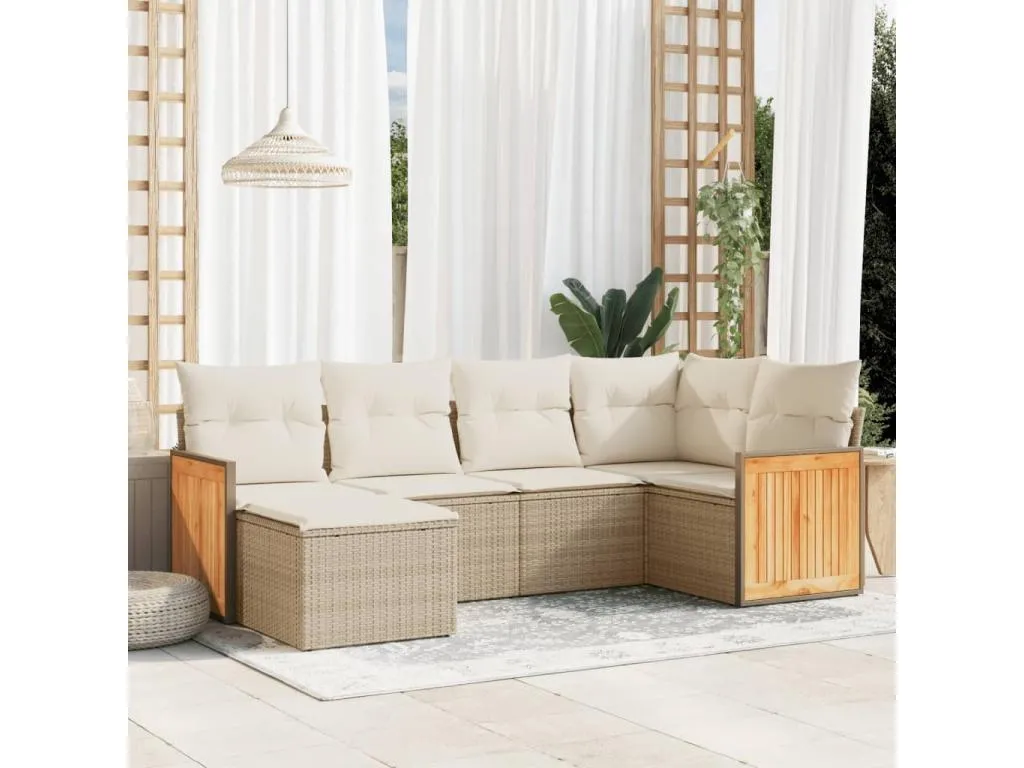 Juego de sofás jardín con cojines 6 pzas ratán sintético beige 04174qihb