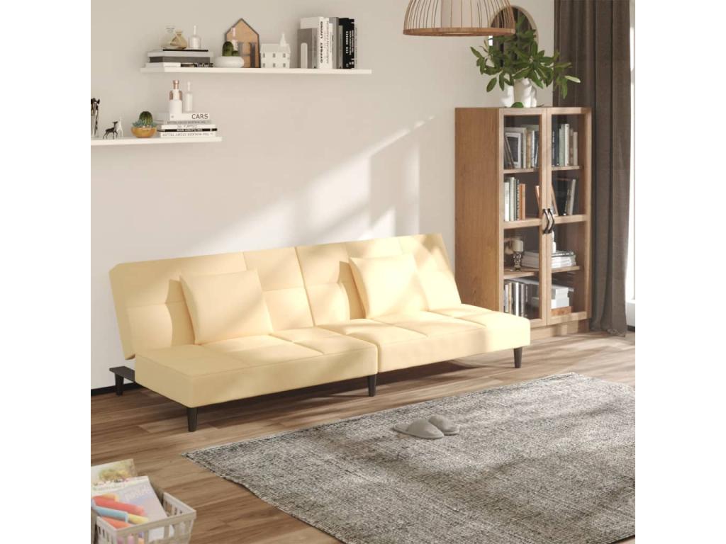 Sofá cama de 2 plazas con dos almohadas terciopelo color crema