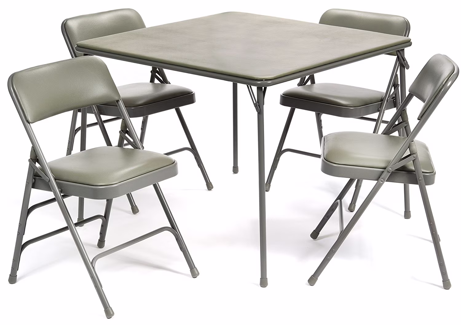 5pc. XL Series Folding Card Table and Triple Braced Vinyl Padded Chair Set, Commercial Quality, Grey