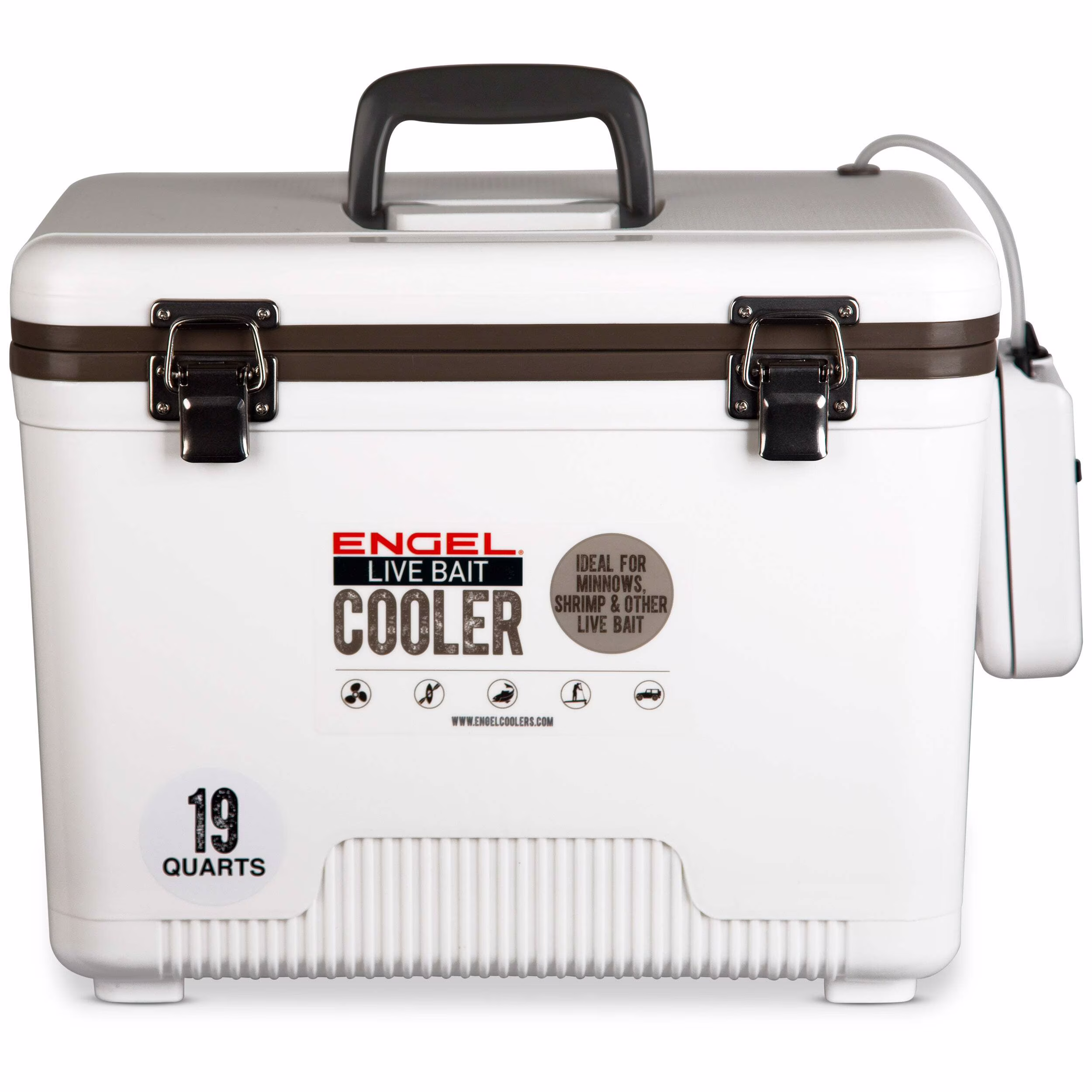 Engel 19qt Live Bait Drybox/Cooler W/ 2 Speed Aerator Pump and Net White (2025)(White)