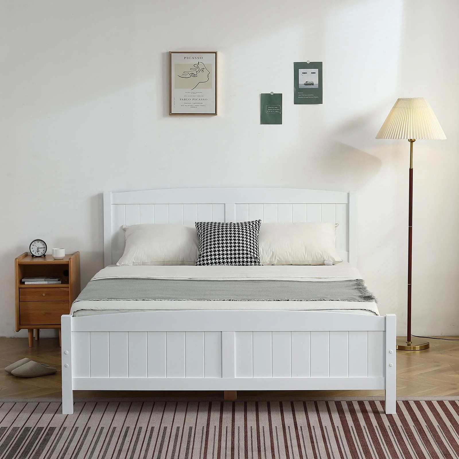 Zimtown Twin Bed Frame,Solid Pine Wood Kids Twin Platform Bed Frame, Bedroom Twin Bed with Headboard for Adults, White - Image 5