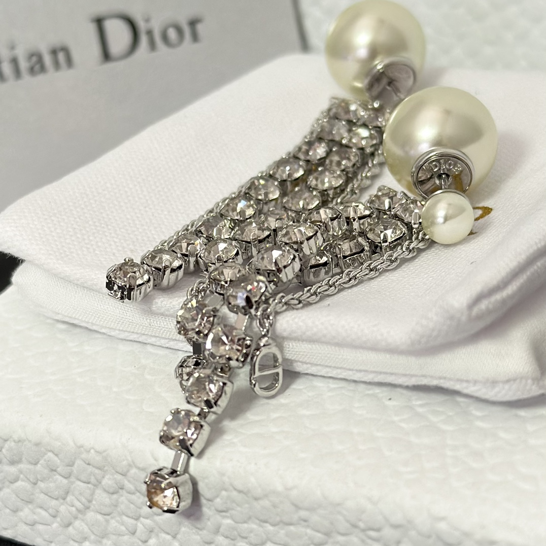 Dior Rhinestone Tassel Earrings - Original Replica Club