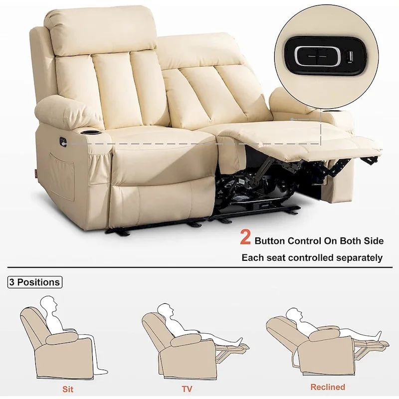 MCombo Faux Leather Electric Reclining Sofa with Heat and Massage - Models 6095/6075/6077