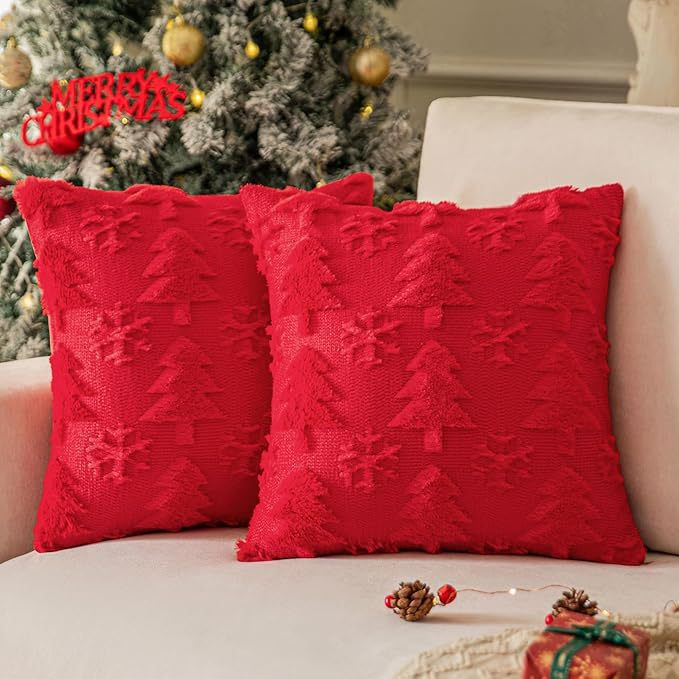Luxury Christmas Throw Pillow Covers Soft Knit Plush Tufted Embossed Santa Tree Elk Square Decor Cushion Covers For Sofa Bedroom