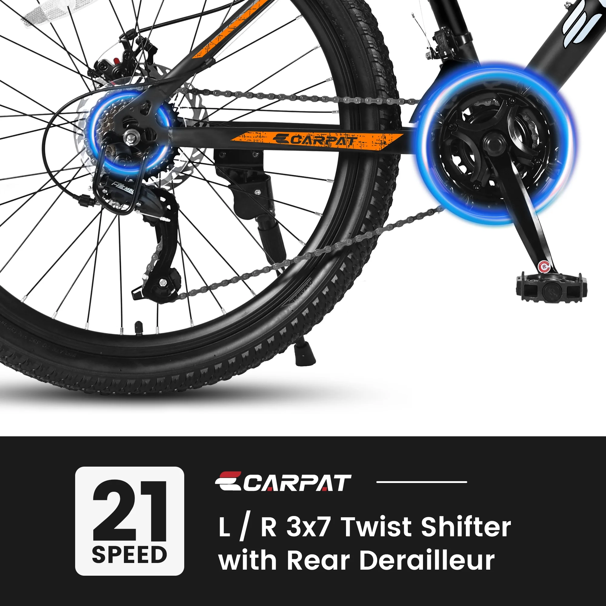 26 inch Mountain Bike for Men, Adult Mountain Bike with Shimano 21 Speed & Disc Brakes, Black Orange - Image 4