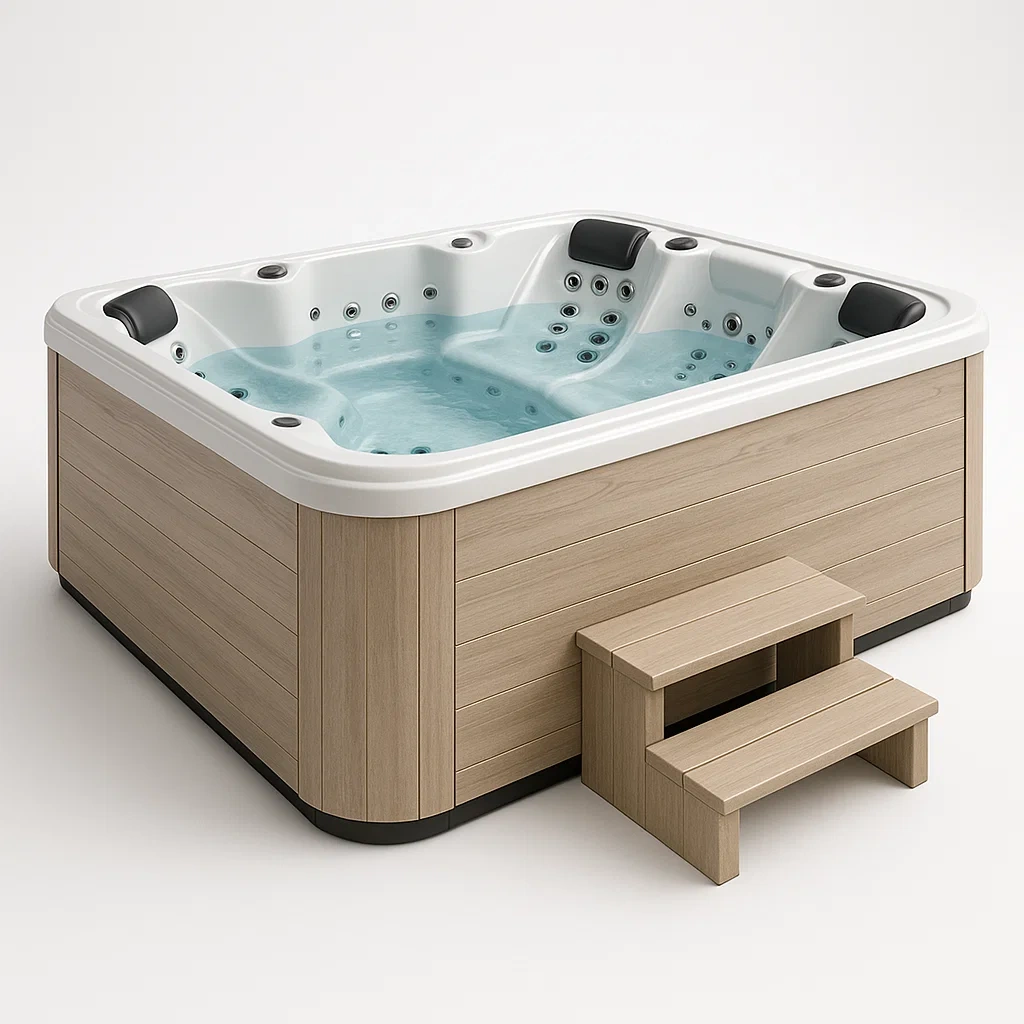 Spas rígidos 150x150x71cm 3 asientos forma cuadrada color marrón claro/blanco mEHrdqi435BX