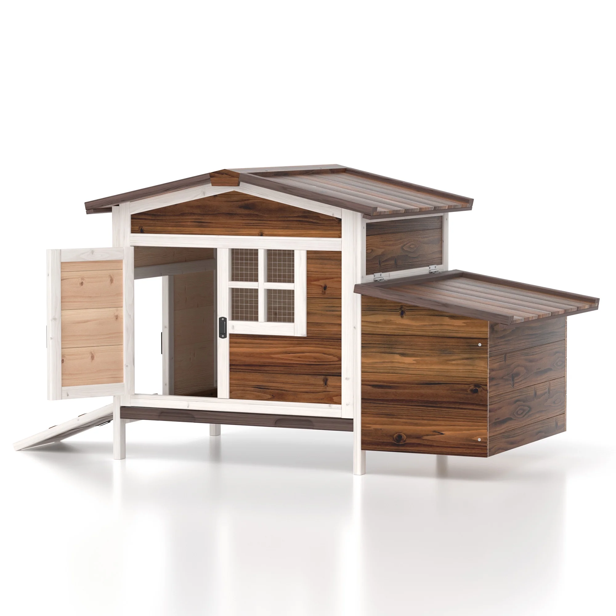 Outdoor Chicken Coop Rabbit Hutch Wooden Hen House w/ Nesting Box & Tray Poultry Cage for Outdoor Indoor - Image 16