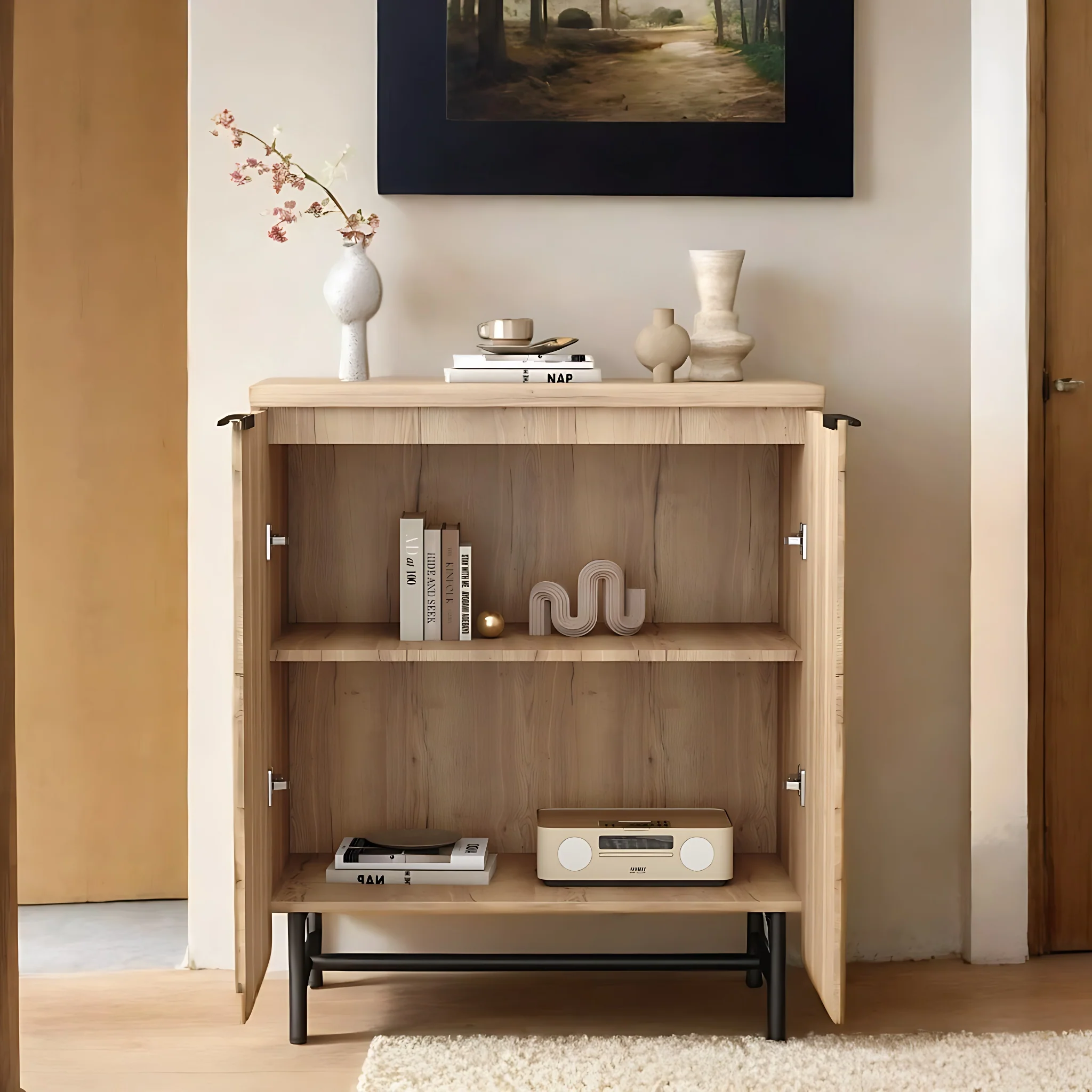Vivvoo 30" Wood Nightstand Fluted Door Accent Cabinet