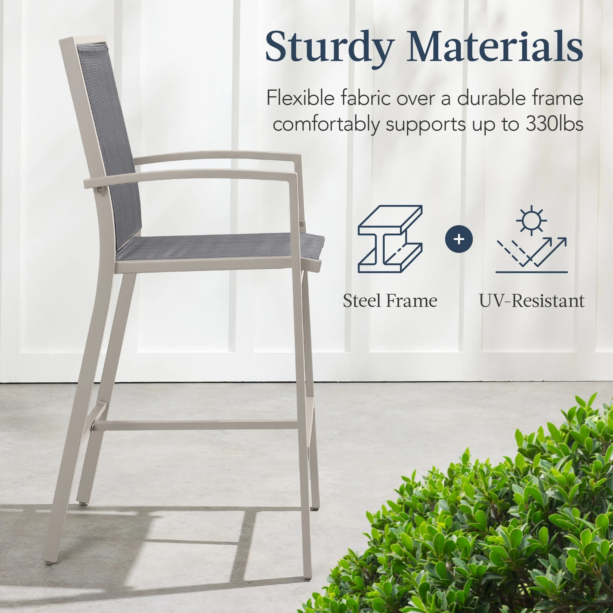 Best Choice Products Outdoor Barstools Set of 2, Bar Height Patio Chairs w/ All-Weather Mesh - Black/Black - Image 46
