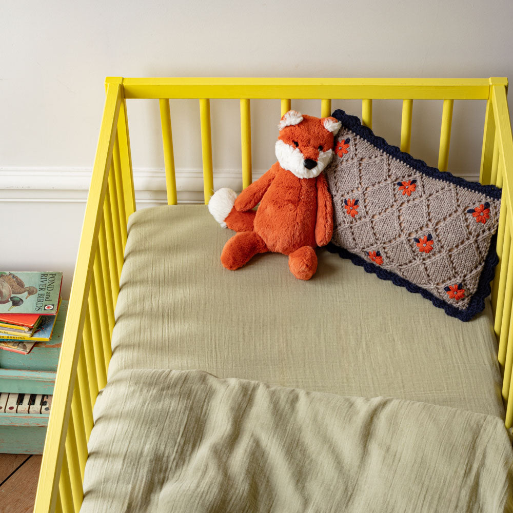 Caramel x Merci - Drap-housse en gaze de coton - Vert 77 Rue de Varenne