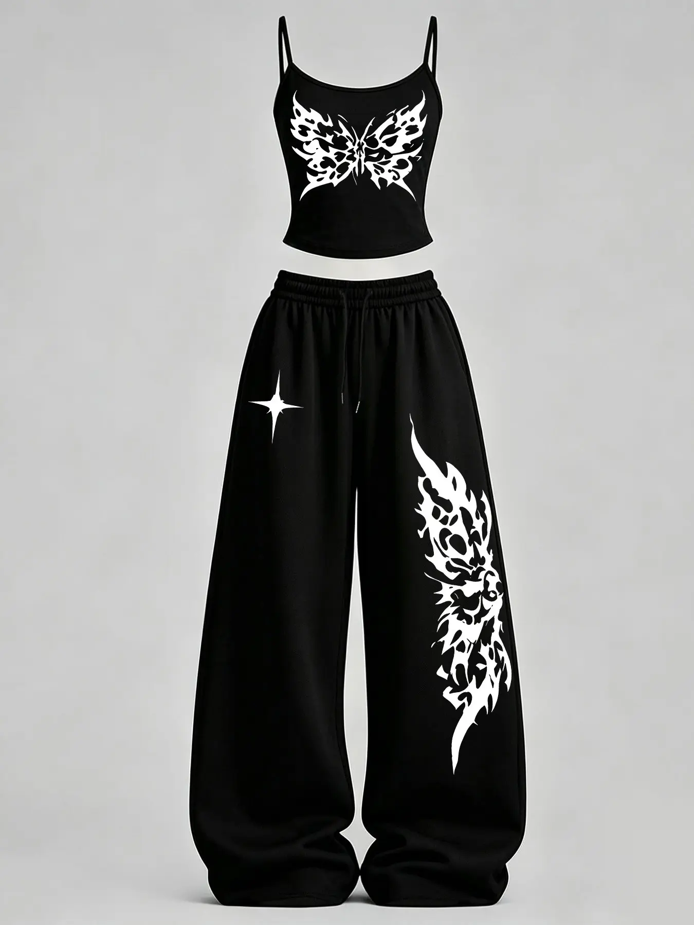 Women's Spider & Butterfly Print Slim Fit Tank Top + Loose Pants Set TeeThreads Sustain the Scene with Custom Apparel
