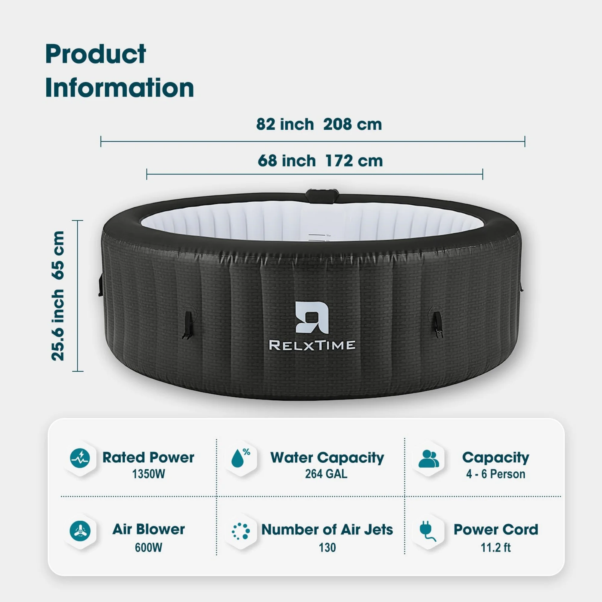 RELXTIME 4-6 Person Inflatable Hot Tub Pool Round Portable Outdoor Spa with 130 Massage Jets, Blue - Image 9
