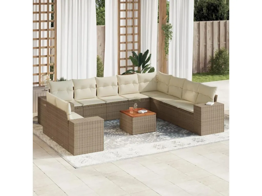 Set de sofás de jardín 11piezas con cojines ratán sintético beige 41990asms