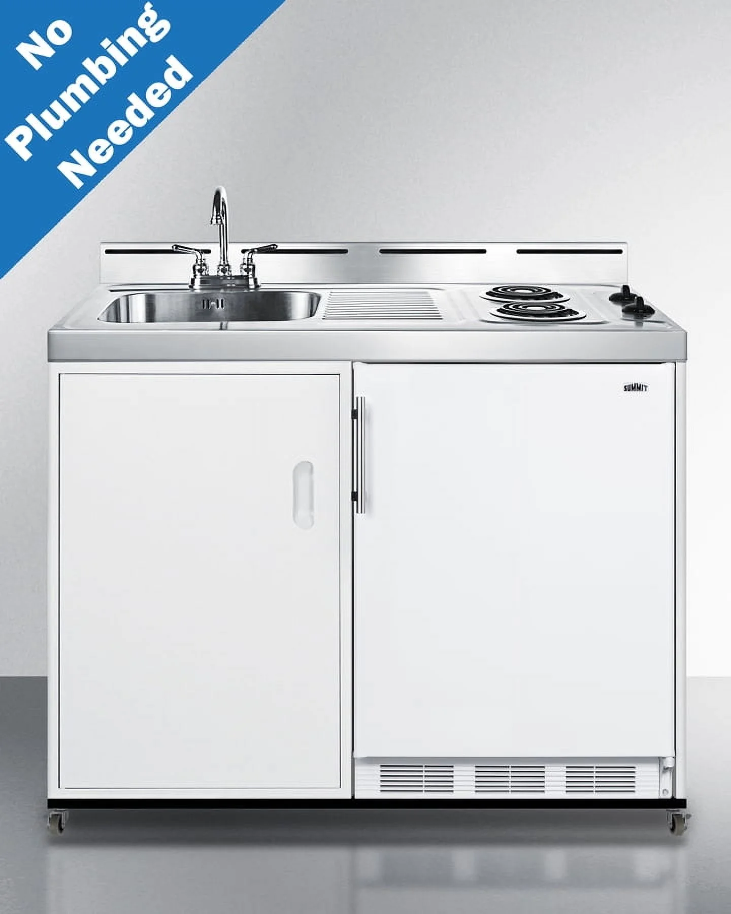 48" Wide Mobile All-In-One Kitchenette, No Plumbing Needed, white, Coil Burners - Image 5