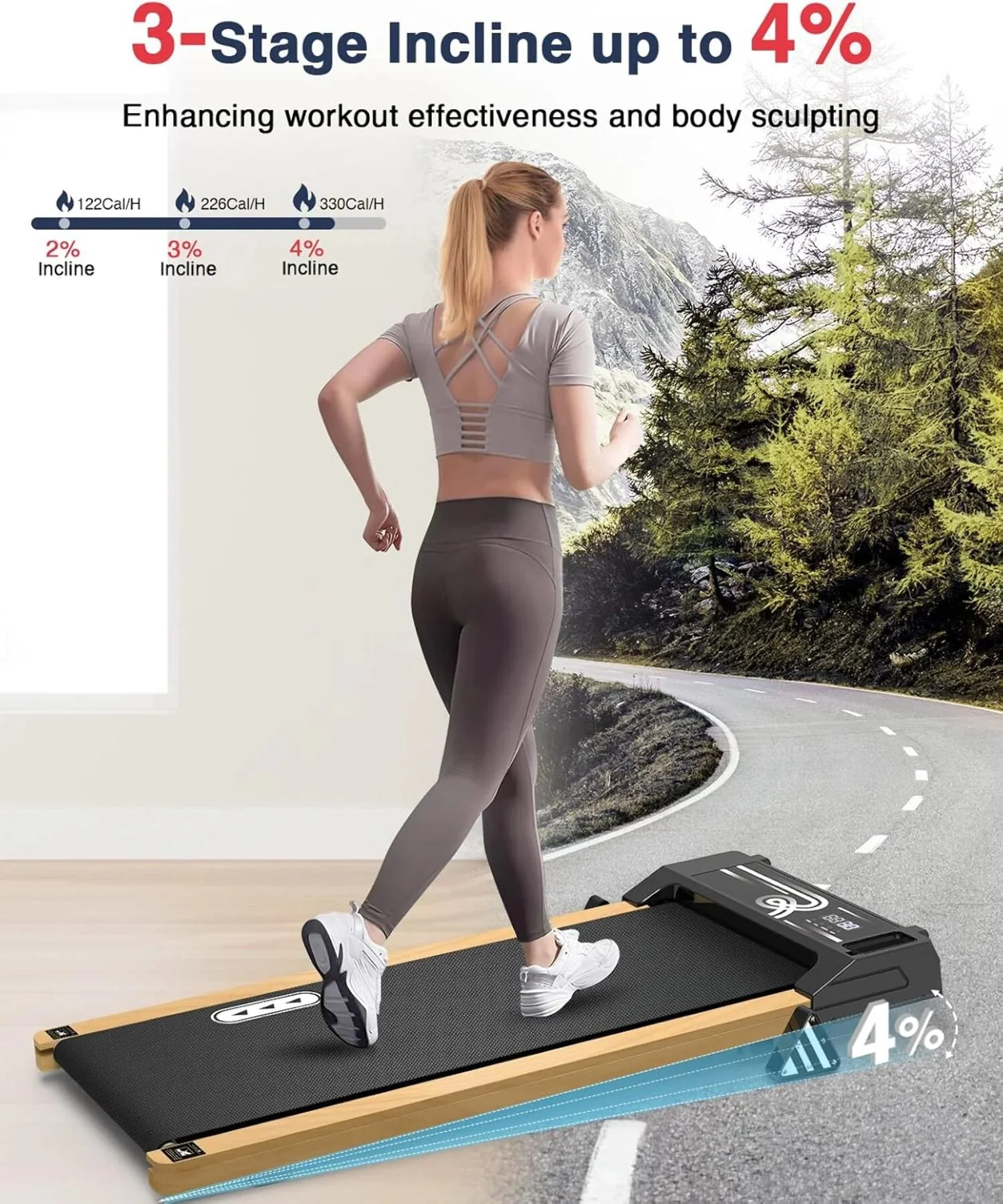 Ecotronic Indoor Electric Walking Pad With Natural Wood Finish, 2.25HP Motor, LED Display, Remote Control And Incline - Image 6 Ecotronic Indoor Electric Walking Pad With Natural Wood Finish, 2.25HP Motor, LED Display, Remote Control And Incline - Image 6