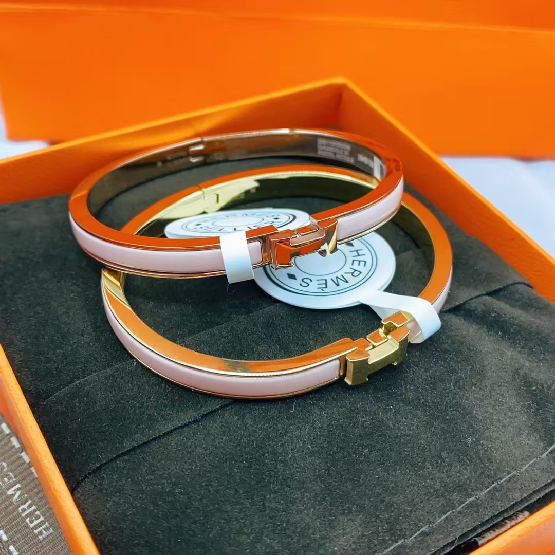 Hermes H Pink Enamel Bangle Bracelet - Original Replica Club
