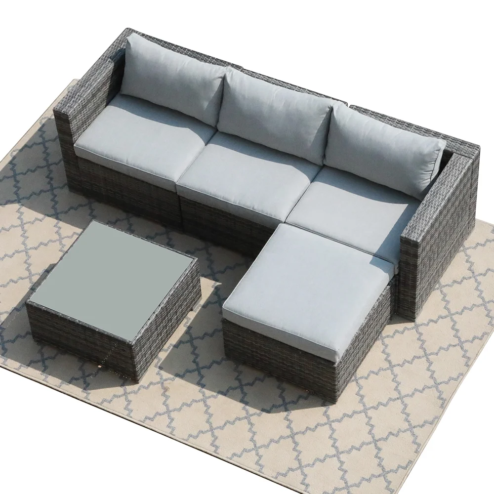 Patiorama 5-Piece Patio Furniture Set, Outdoor Sectional Conversation Set, All-Weather Grey PE Wicker with Light Grey Cushions, Backyard Porch Garden - Image 4