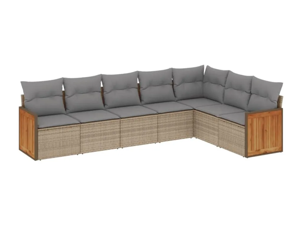 Conjunto de sofás de jardín Biocasahogar de 7 piezas con cojines ratán sintético beige OB4634778
