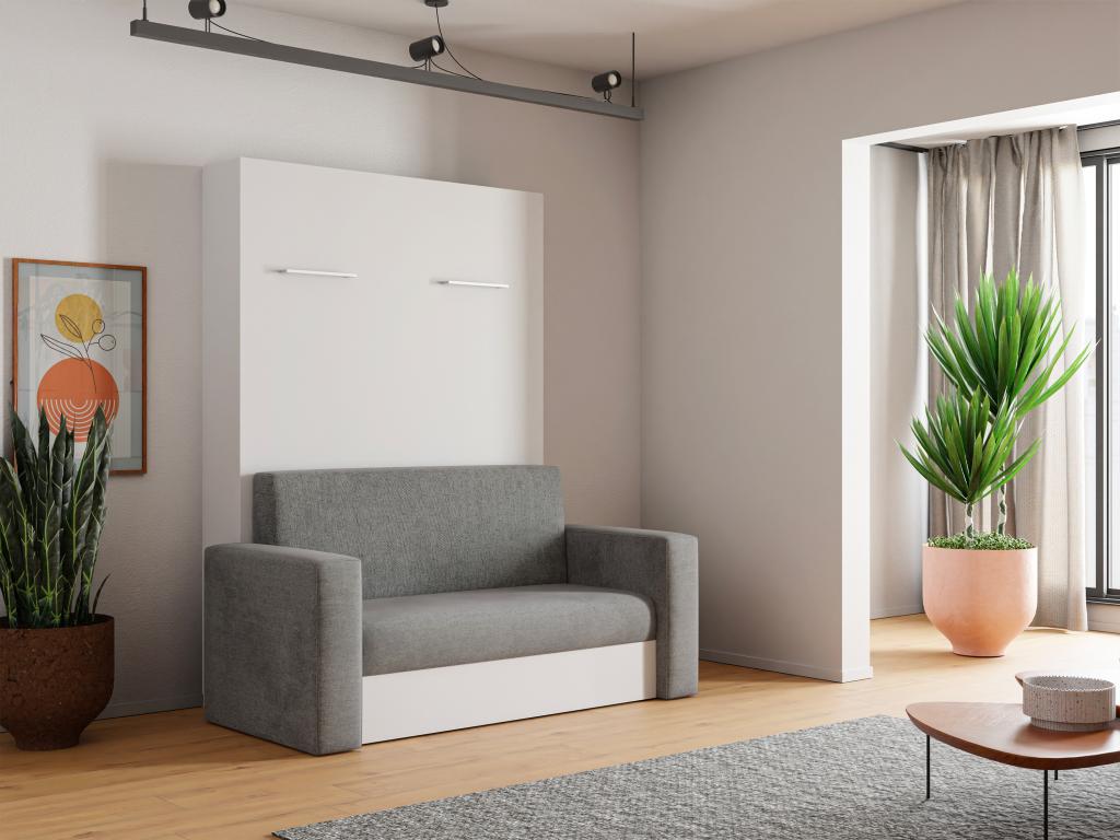 Cama abatible 140x200 cm, apertura vertical manual, gris - Joliven