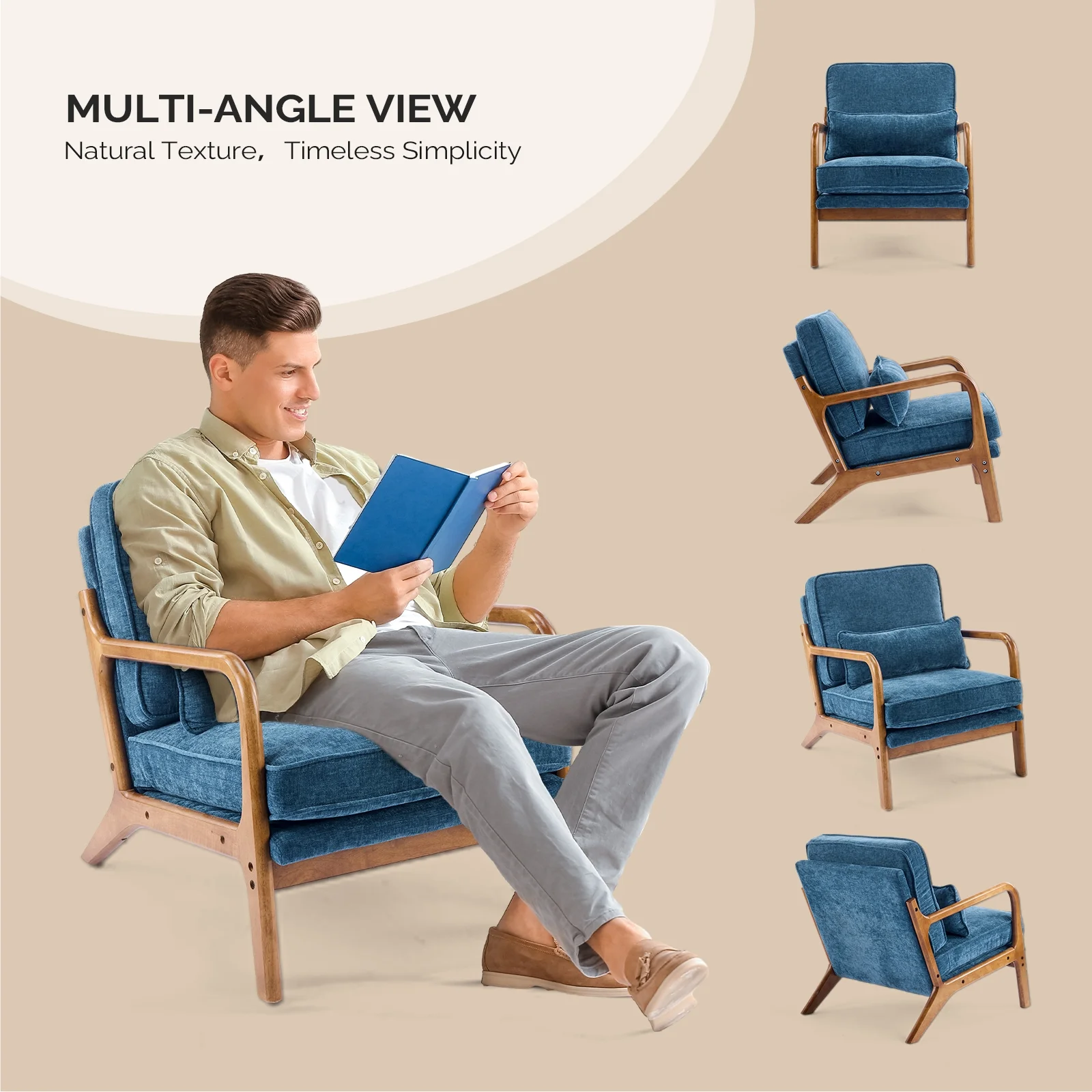 Ktaxon Accent Chair Corduroy Upholstered Armchair, Reading Club Chair with Pillow and Solid Wood Frame for Living Room Bedroom Furniture Off White - Image 93