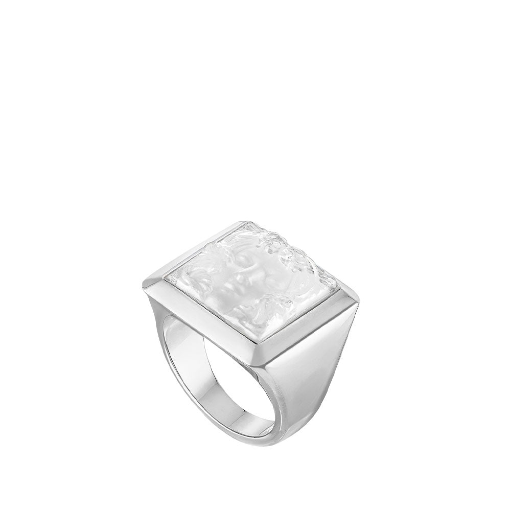BAGUE CHEVALIÈRE ARÉTHUSE - CRISTAL INCOLORE, ARGENT