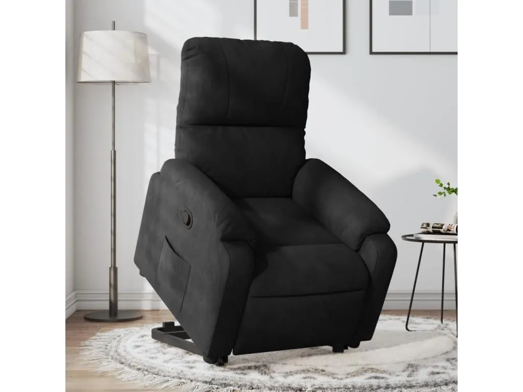Sillón reclinable elevable tela de microfibra negro