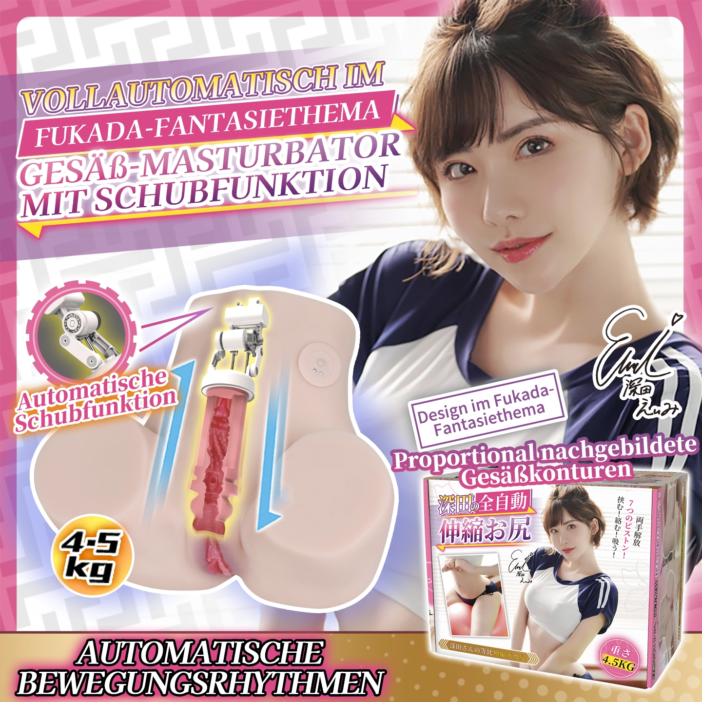 Automatischer Gesäß-Masturbator mit Hubmechanismus und Produktverpackung